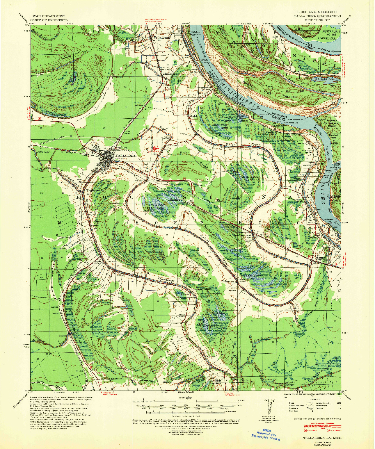 USGS 1:62500-SCALE QUADRANGLE FOR TALLA BENA, LA 1939