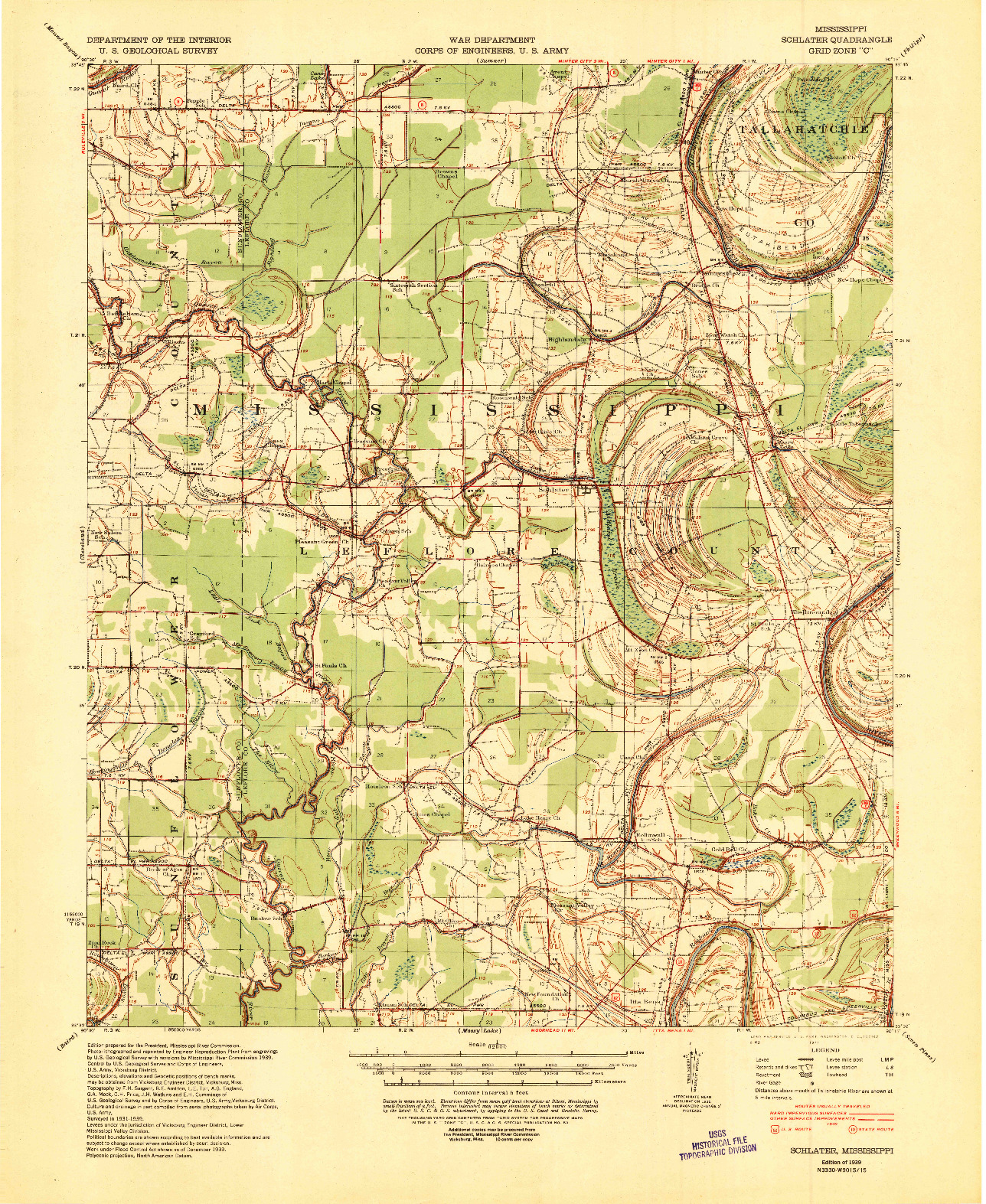 USGS 1:62500-SCALE QUADRANGLE FOR SCHLATER, MS 1939
