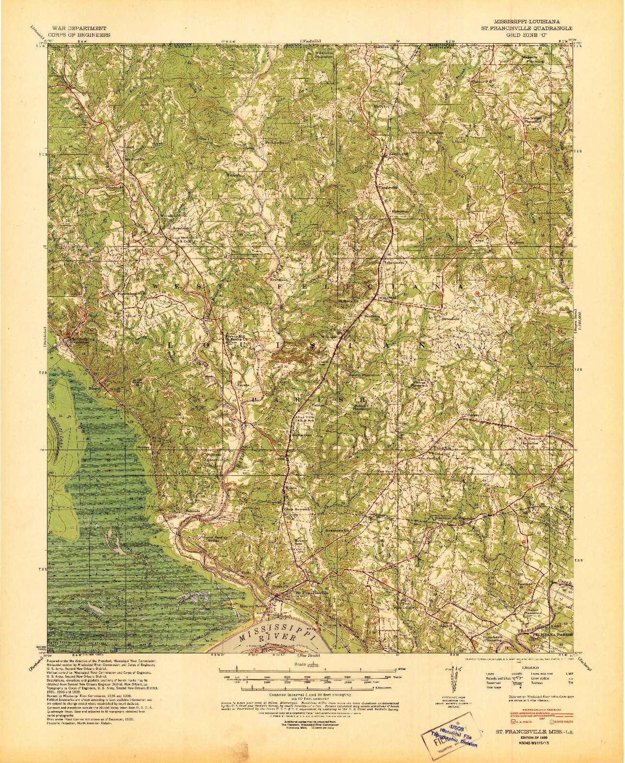 USGS 1:62500-SCALE QUADRANGLE FOR ST. FRANCISVILLE, MS 1939
