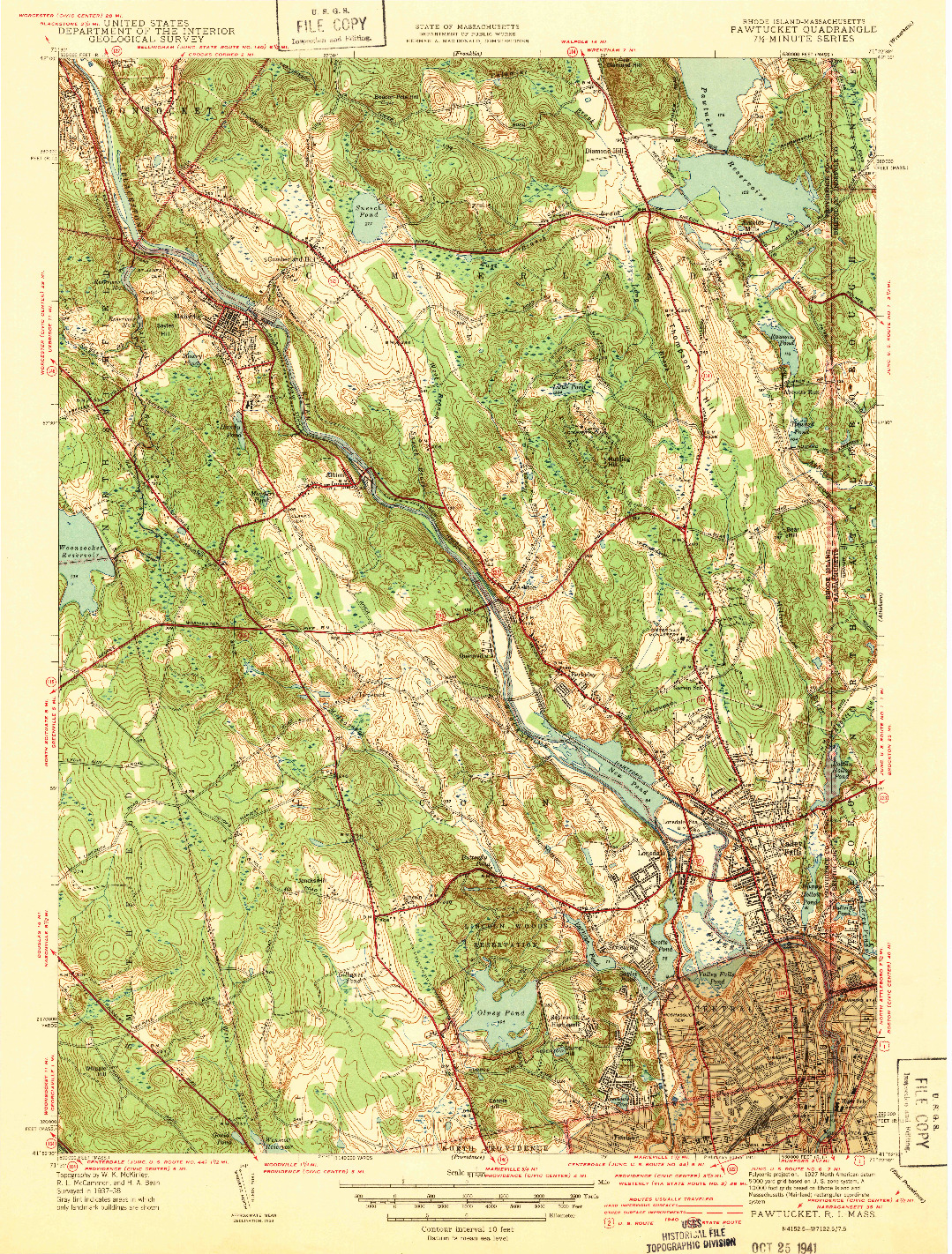USGS 1:31680-SCALE QUADRANGLE FOR PAWTUCKET, RI 1938