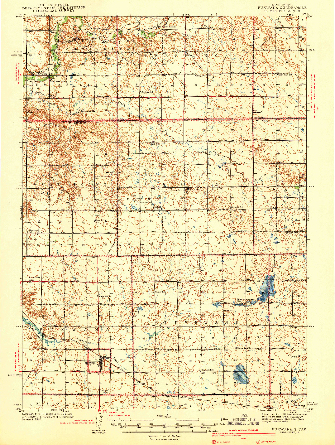USGS 1:62500-SCALE QUADRANGLE FOR PUKWANA, SD 1941