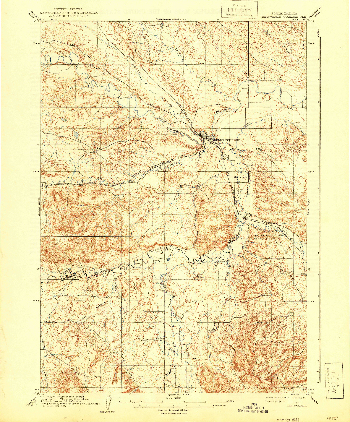 USGS 1:62500-SCALE QUADRANGLE FOR REDWATER, SD 1907