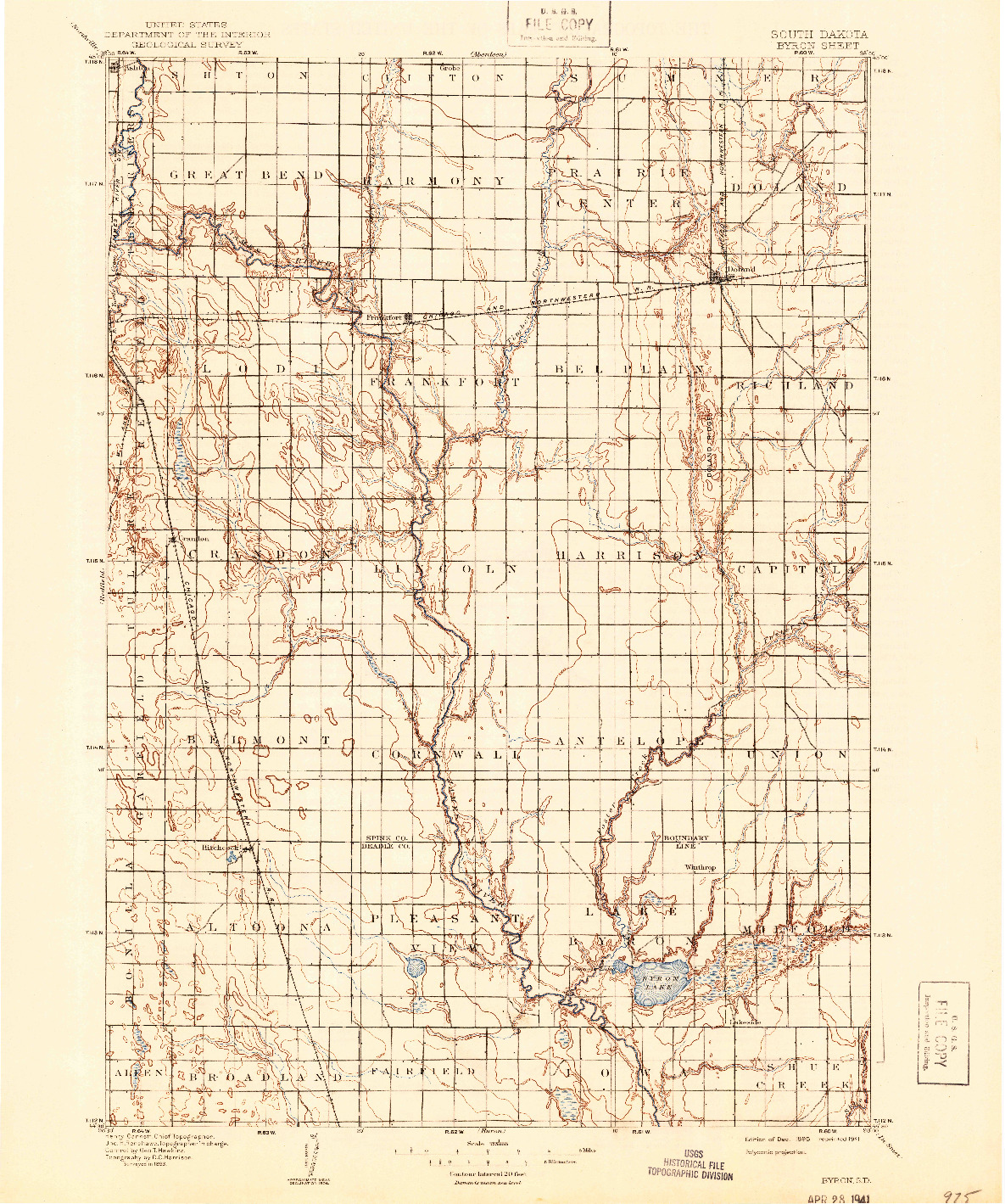 USGS 1:125000-SCALE QUADRANGLE FOR BYRON, SD 1895