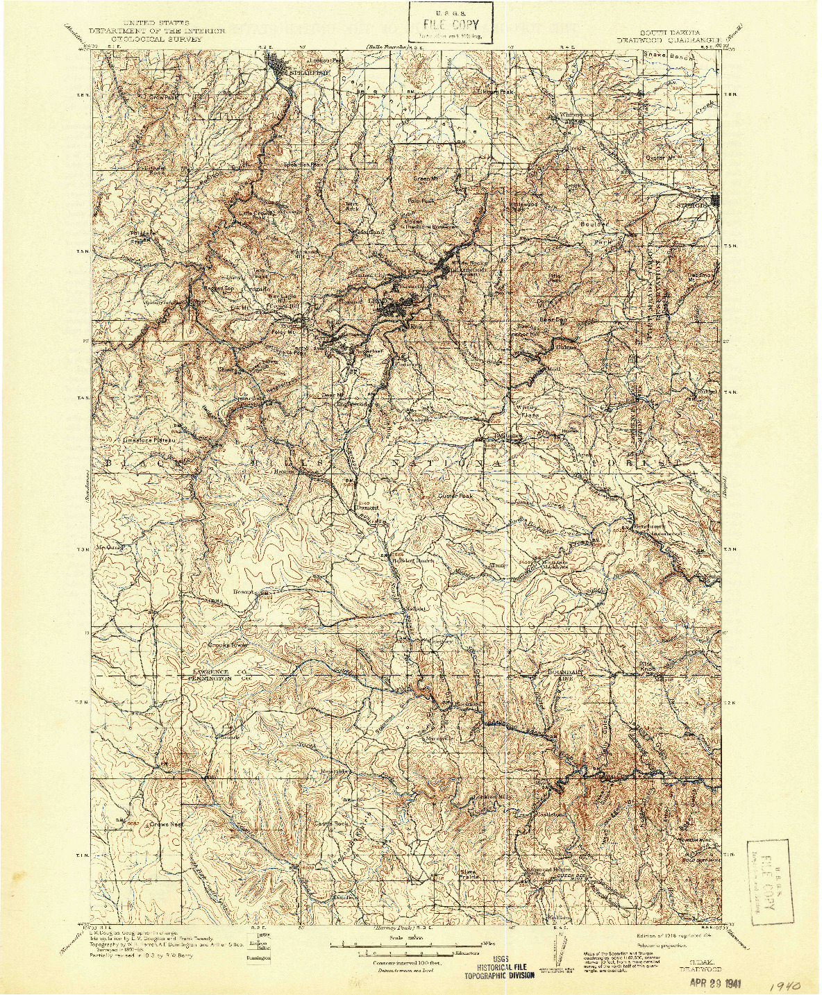 USGS 1:125000-SCALE QUADRANGLE FOR DEADWOOD, SD 1916