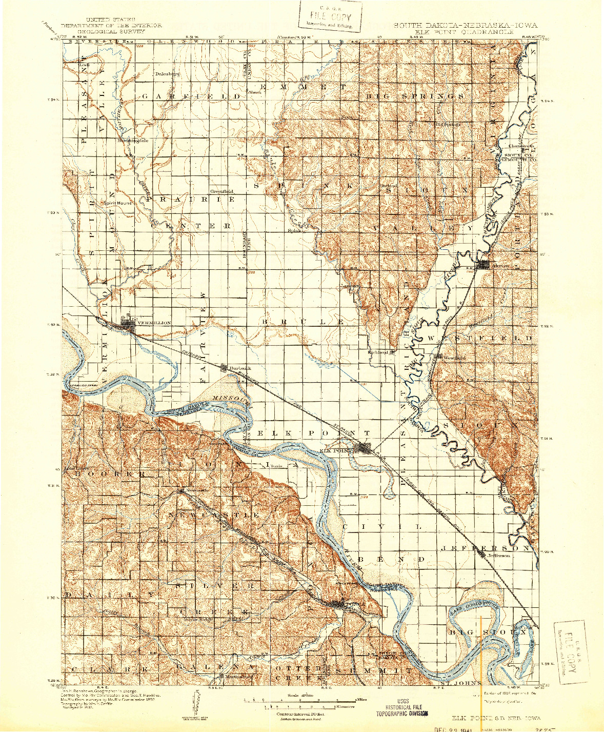 USGS 1:125000-SCALE QUADRANGLE FOR ELK POINT, SD 1907