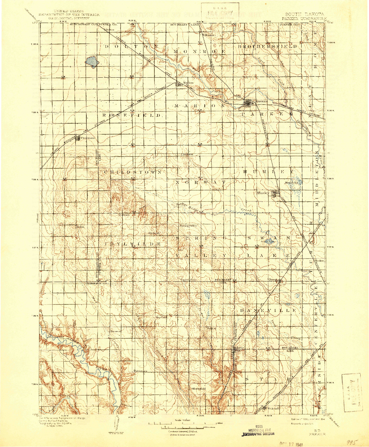 USGS 1:125000-SCALE QUADRANGLE FOR PARKER, SD 1898