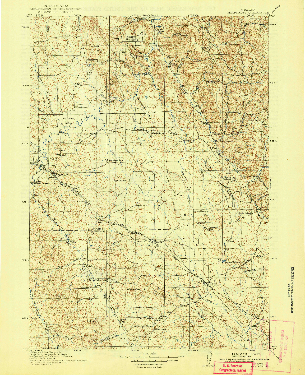 USGS 1:125000-SCALE QUADRANGLE FOR MOORCROFT, WY 1918