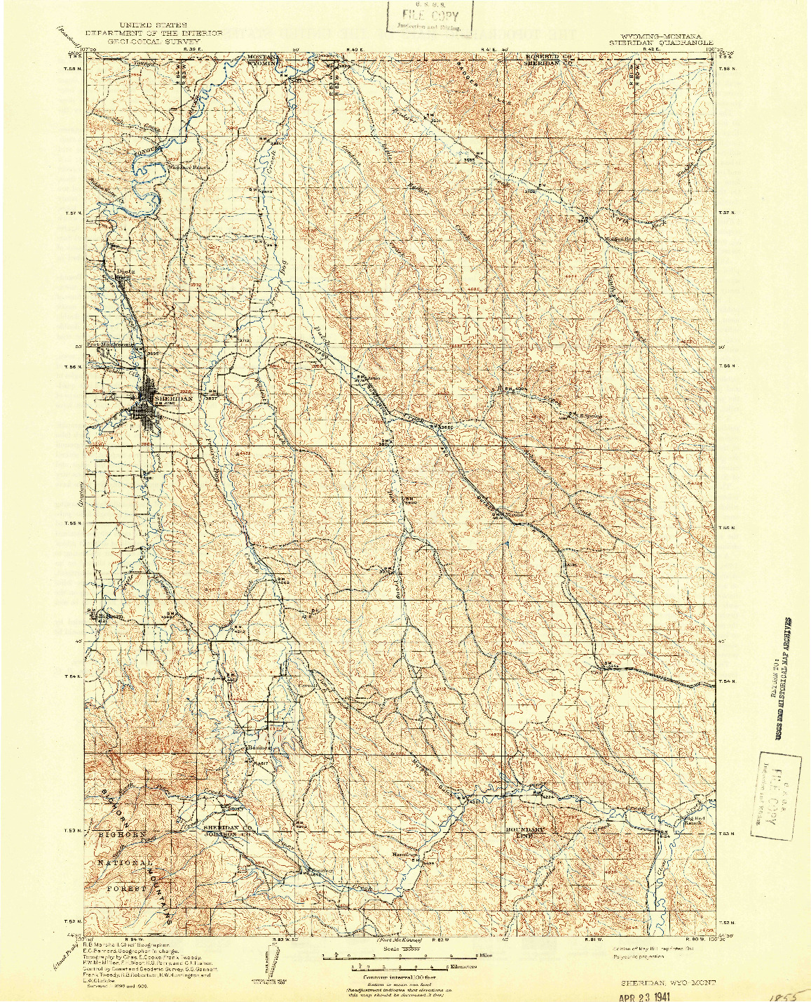 USGS 1:125000-SCALE QUADRANGLE FOR SHERIDAN, WY 1911