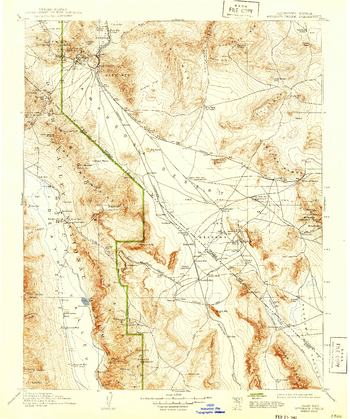 USGS 1:250000-SCALE QUADRANGLE FOR FURNACE CREEK, CA 1910