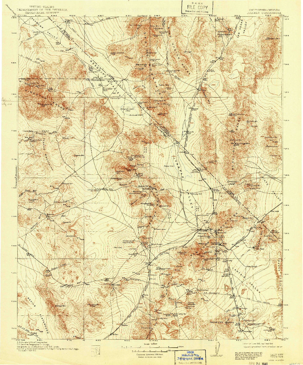 USGS 1:250000-SCALE QUADRANGLE FOR IVANPAH, CA 1912