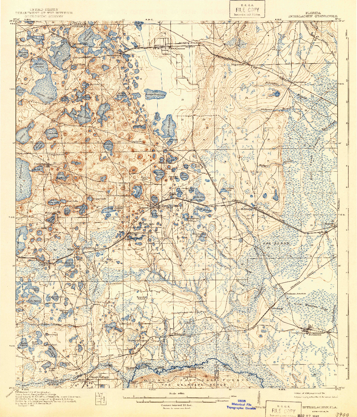 USGS 1:62500-SCALE QUADRANGLE FOR INTERLACHEN, FL 1916