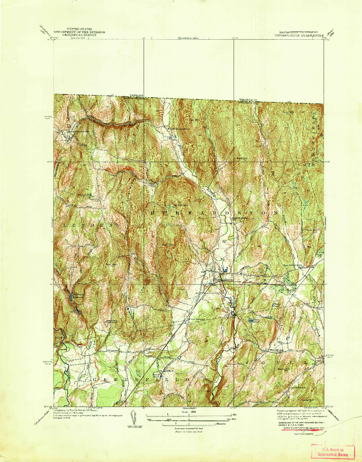 USGS 1:31680-SCALE QUADRANGLE FOR BERNARDSTON, MA 1941