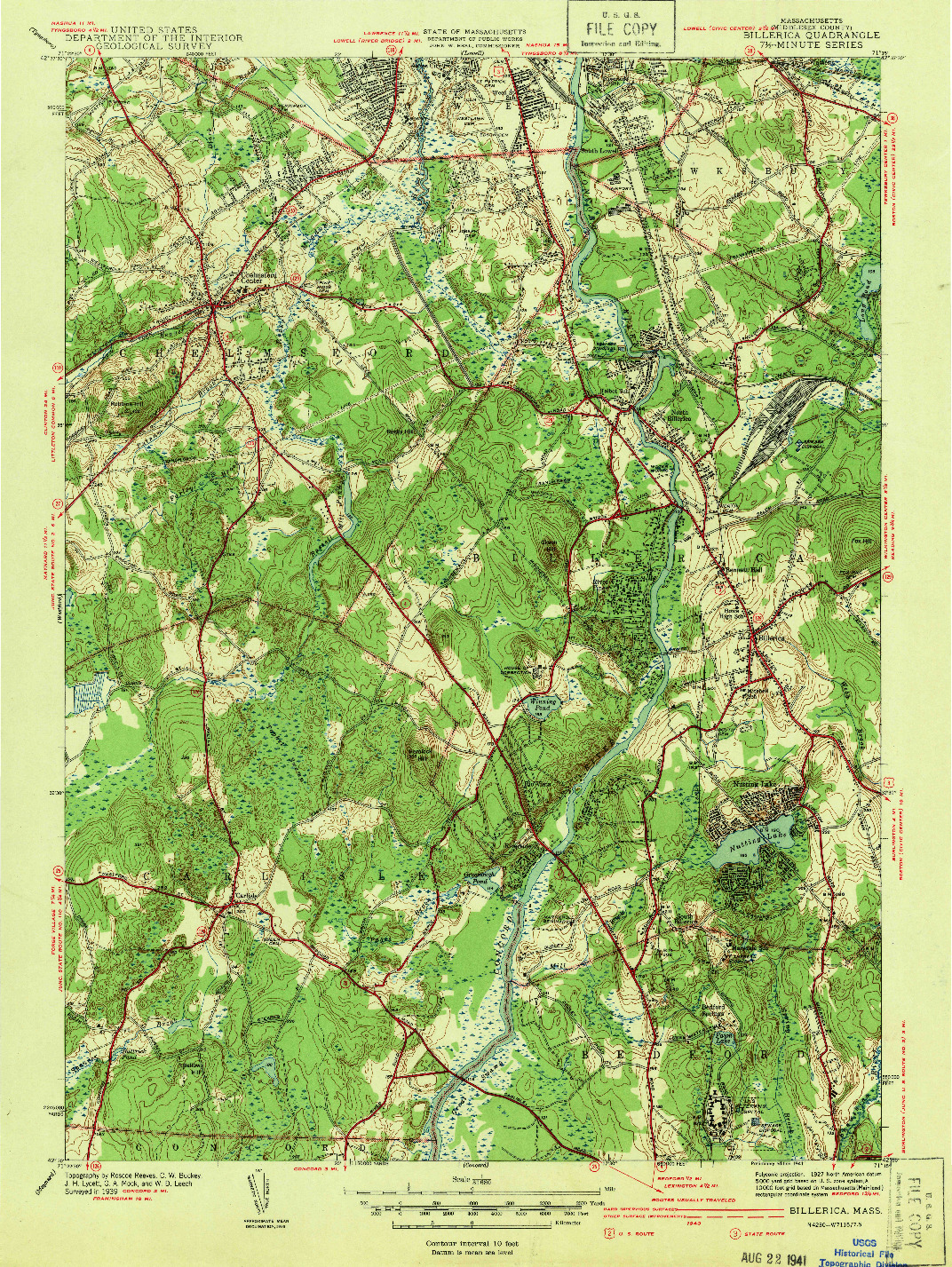 USGS 1:31680-SCALE QUADRANGLE FOR BILLERICA, MA 1941