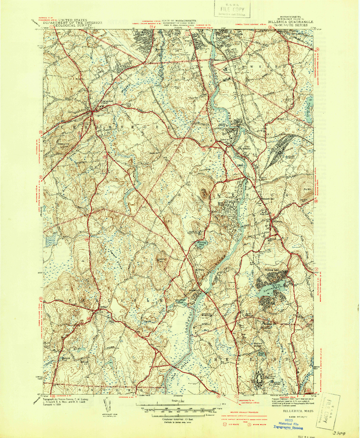 USGS 1:31680-SCALE QUADRANGLE FOR BILLERICA, MA 1941