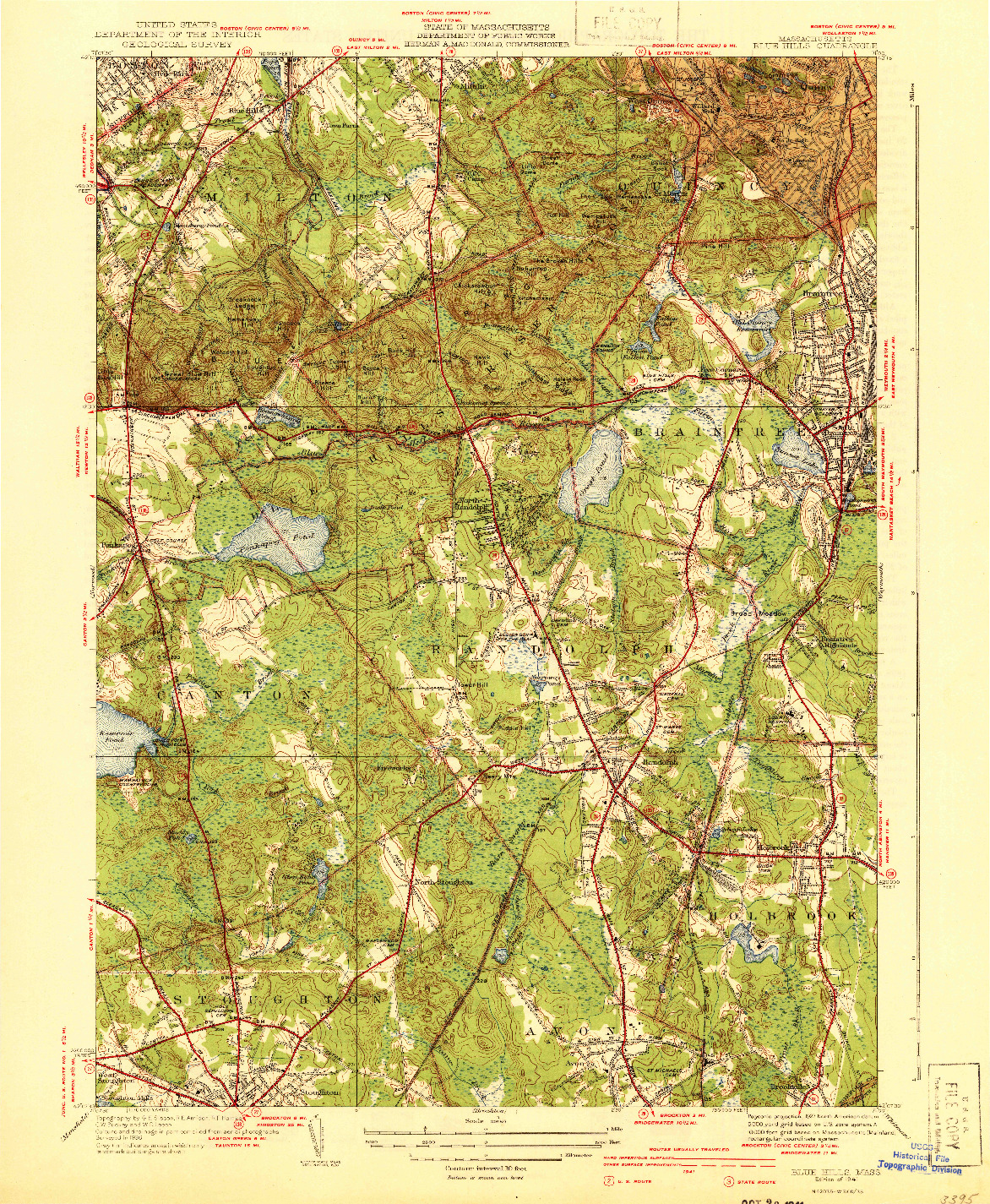 USGS 1:31680-SCALE QUADRANGLE FOR BLUE HILLS, MA 1941