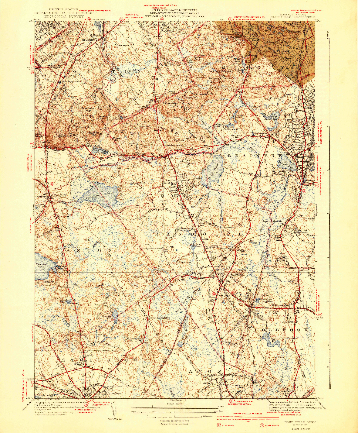 USGS 1:31680-SCALE QUADRANGLE FOR BLUE HILLS, MA 1941