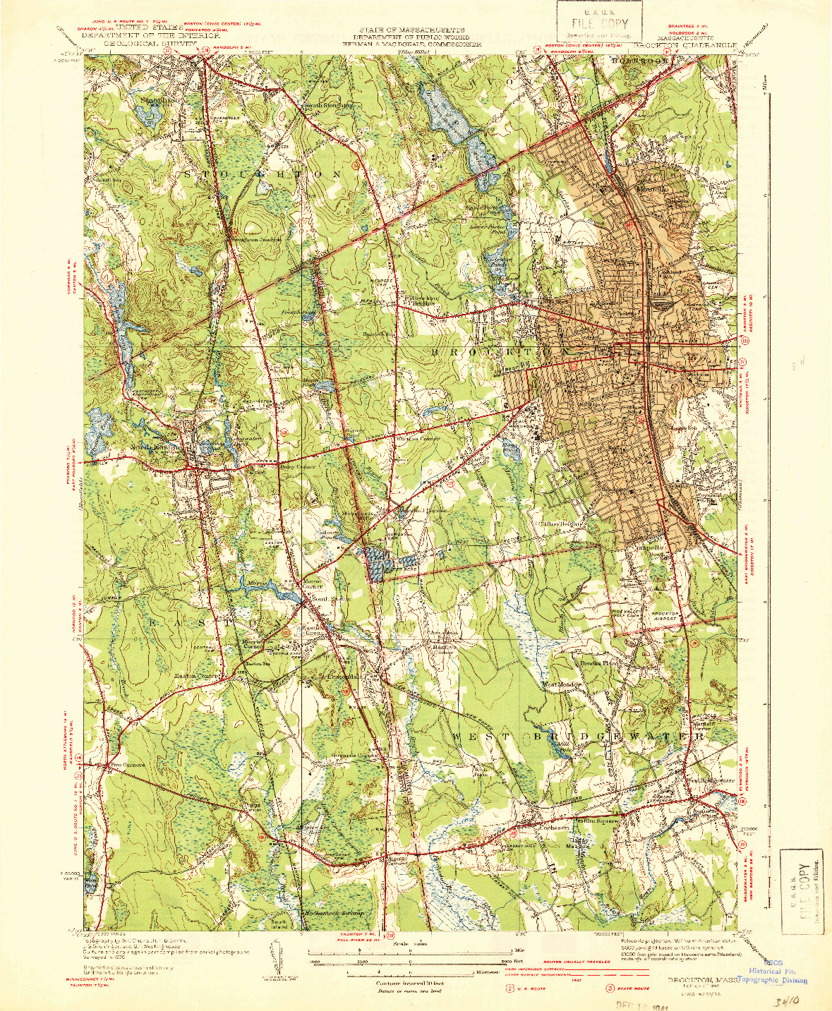 USGS 1:31680-SCALE QUADRANGLE FOR BROCKTON, MA 1941