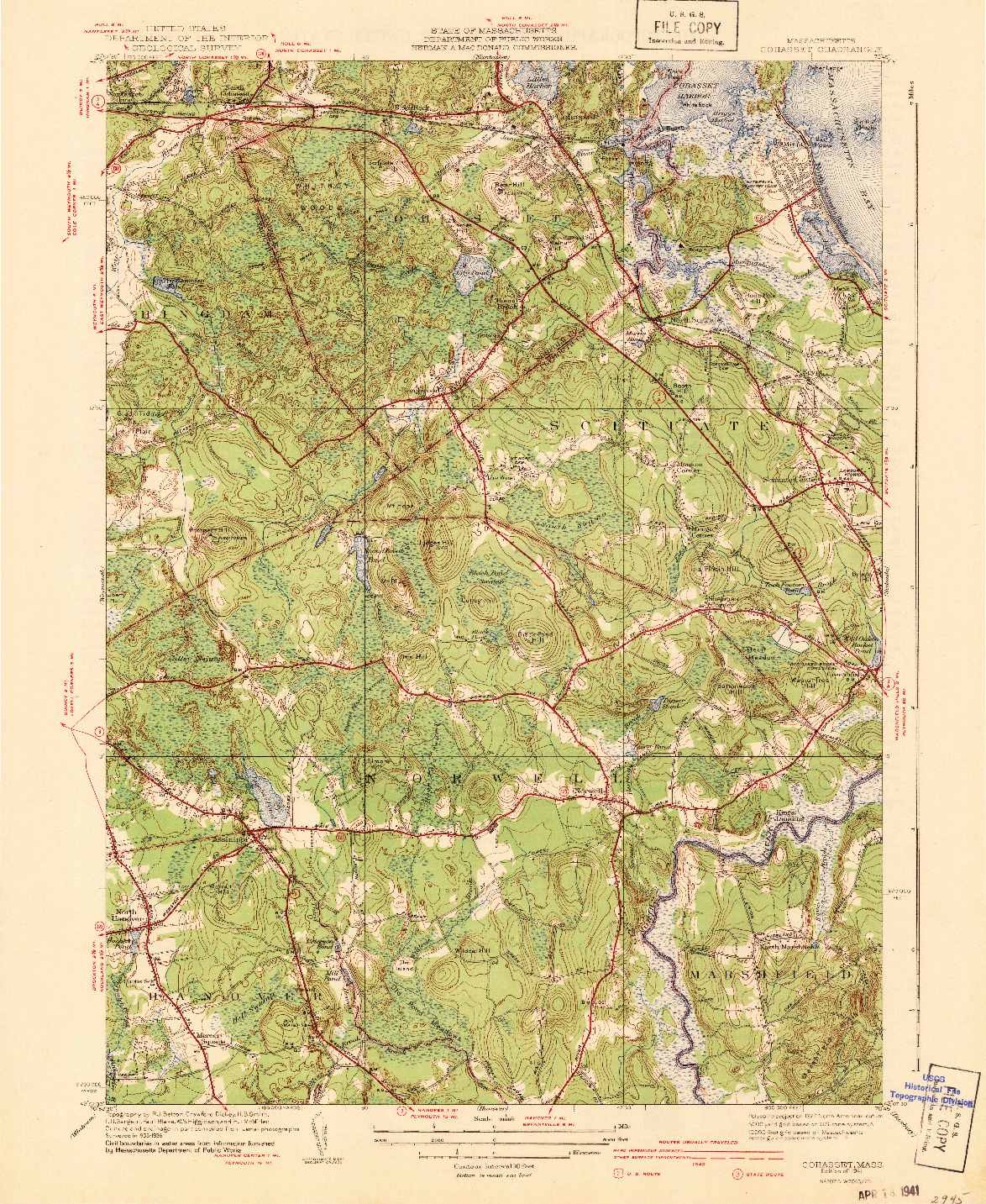 USGS 1:31680-SCALE QUADRANGLE FOR COHASSET, MA 1941