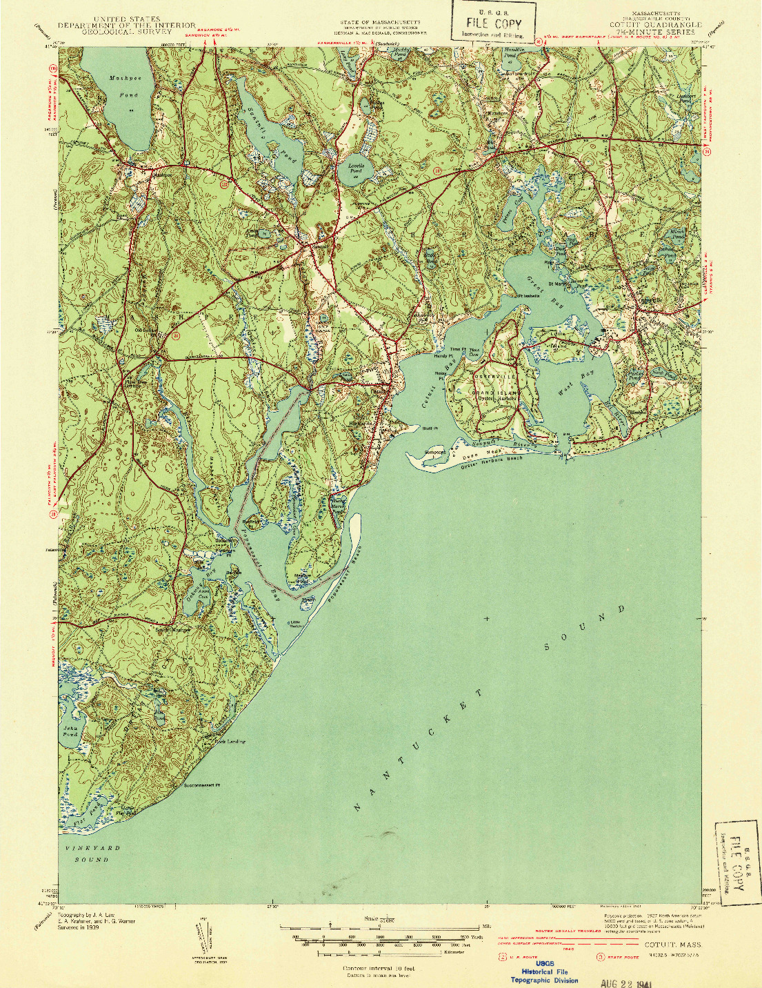 USGS 1:31680-SCALE QUADRANGLE FOR COTUIT, MA 1941
