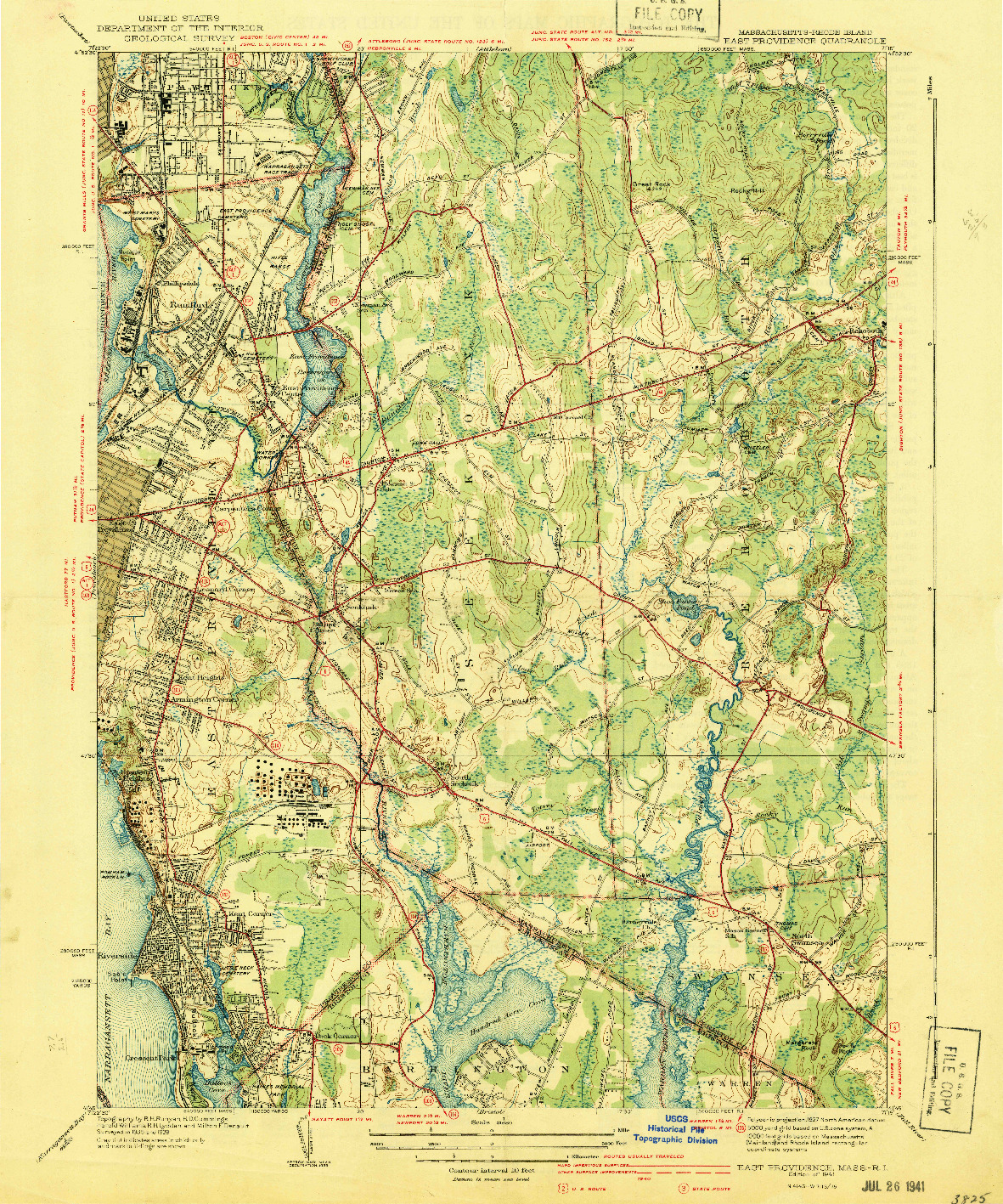 USGS 1:31680-SCALE QUADRANGLE FOR EAST PROVIDENCE, MA 1941