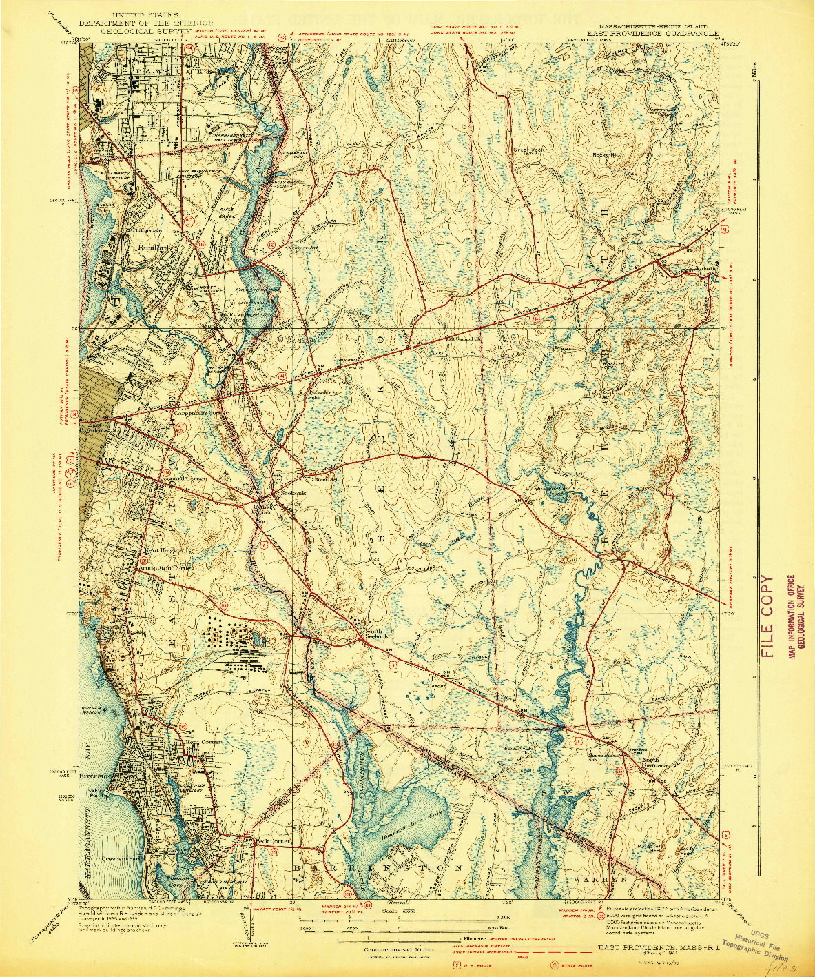 USGS 1:31680-SCALE QUADRANGLE FOR EAST PROVIDENCE, MA 1941