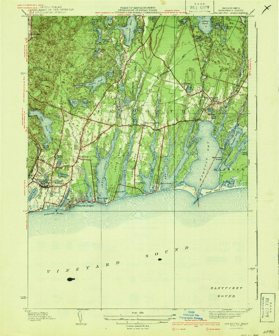 USGS 1:31680-SCALE QUADRANGLE FOR FALMOUTH, MA 1941