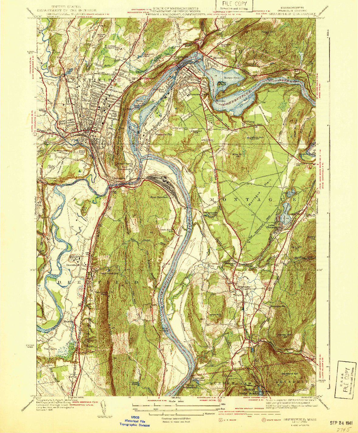 USGS 1:31680-SCALE QUADRANGLE FOR GREENFIELD, MA 1941