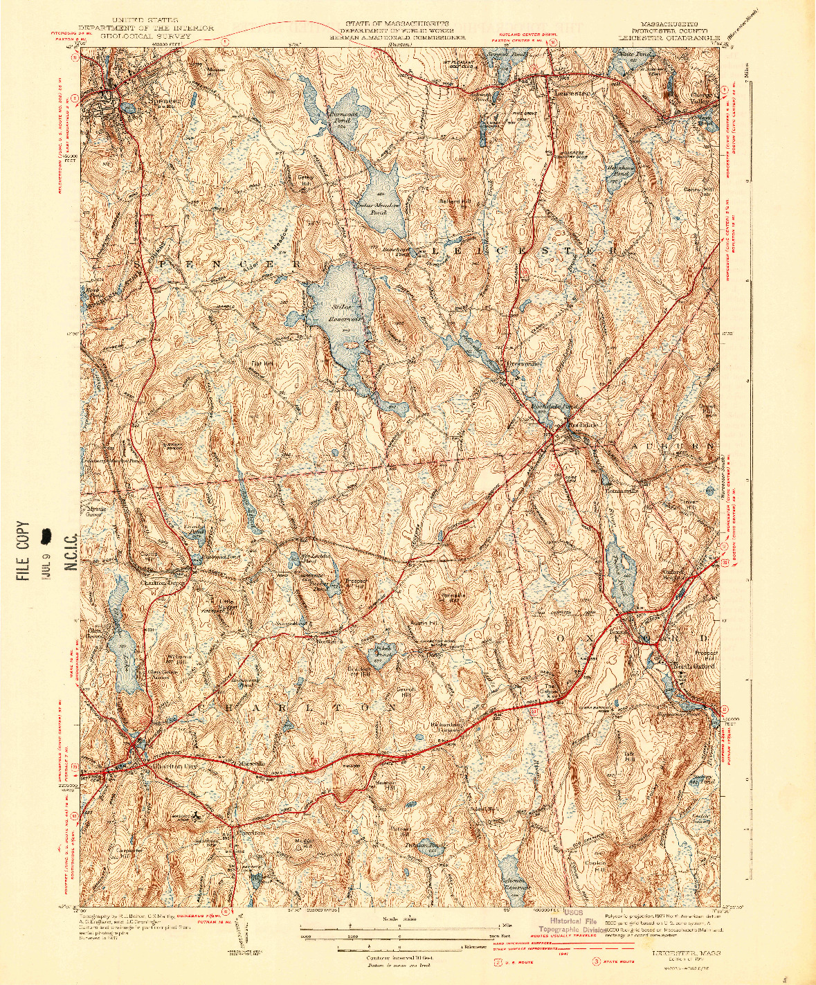 USGS 1:31680-SCALE QUADRANGLE FOR LEICESTER, MA 1941