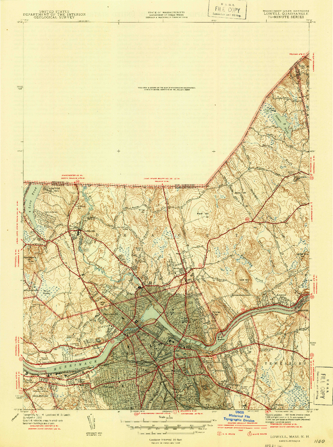 USGS 1:31680-SCALE QUADRANGLE FOR LOWELL, MA 1941