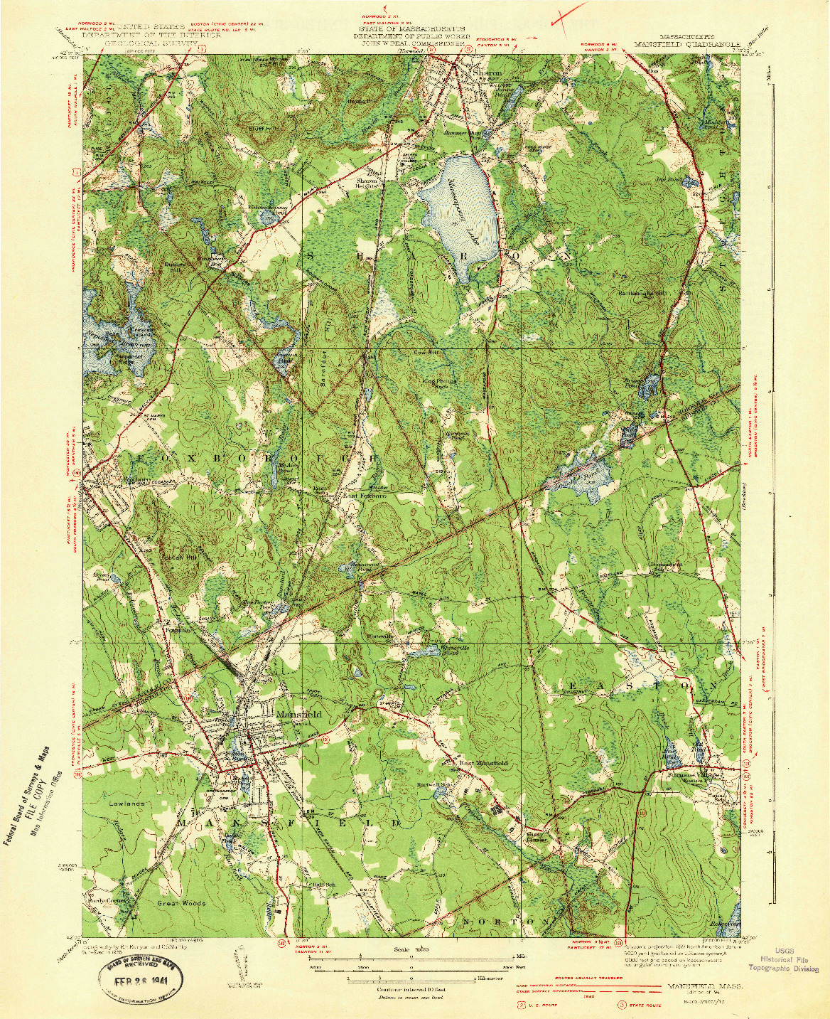 USGS 1:31680-SCALE QUADRANGLE FOR MANSFIELD, MA 1941