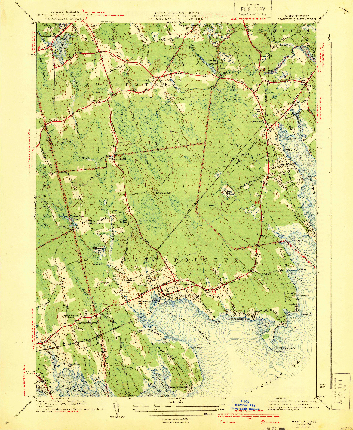 USGS 1:31680-SCALE QUADRANGLE FOR MARION, MA 1941