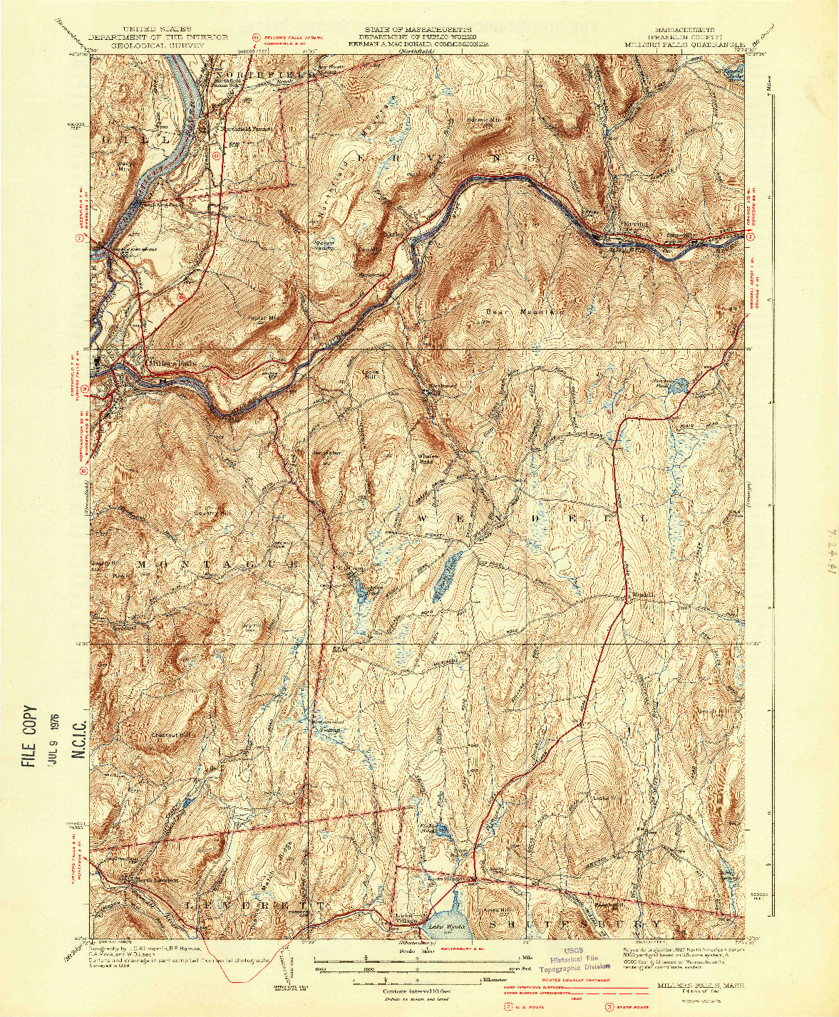 USGS 1:31680-SCALE QUADRANGLE FOR MILLERS FALLS, MA 1941