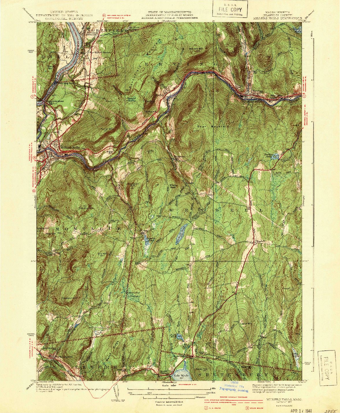 USGS 1:31680-SCALE QUADRANGLE FOR MILLERS FALLS, MA 1941