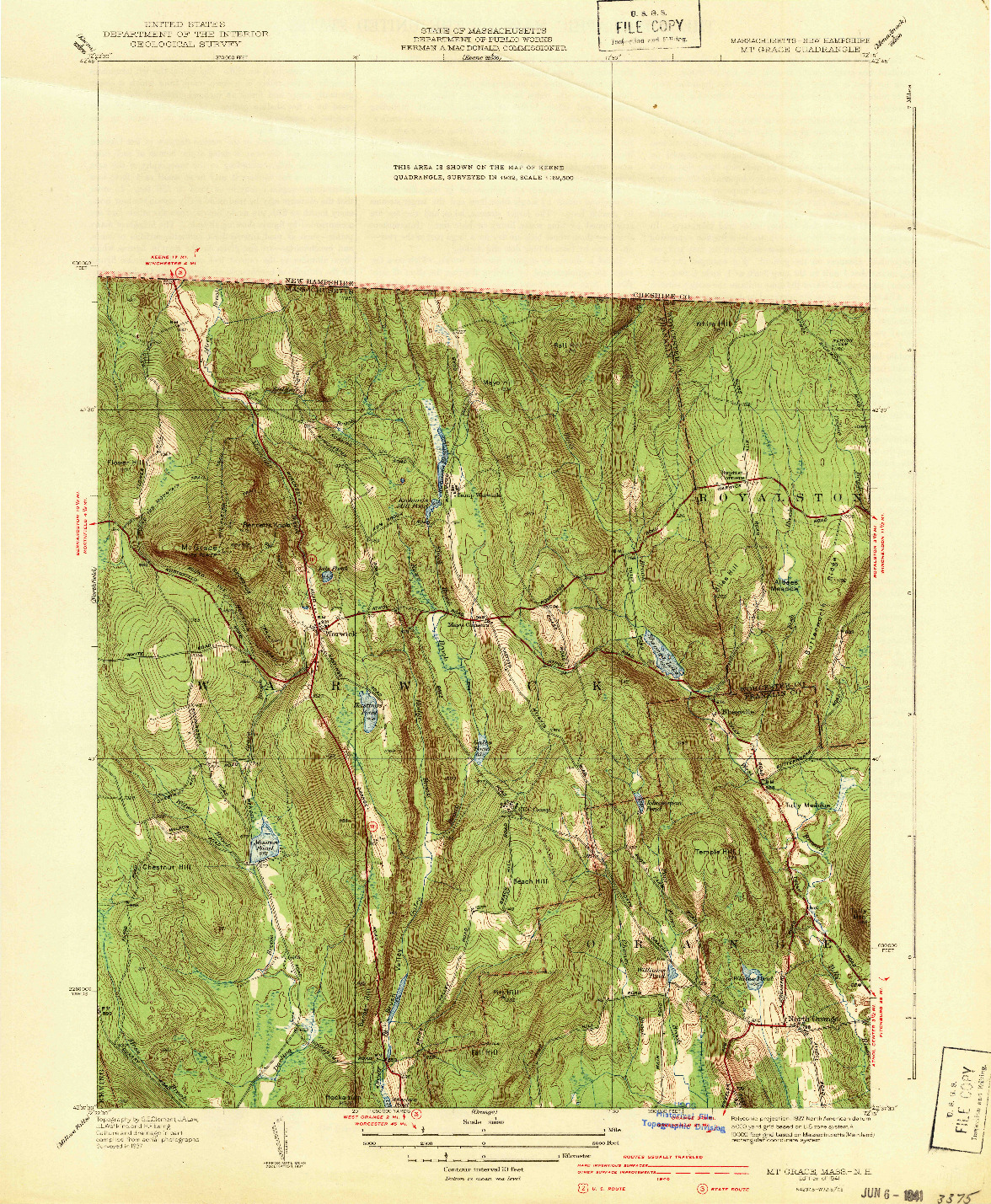 USGS 1:31680-SCALE QUADRANGLE FOR MT GRACE, MA 1941