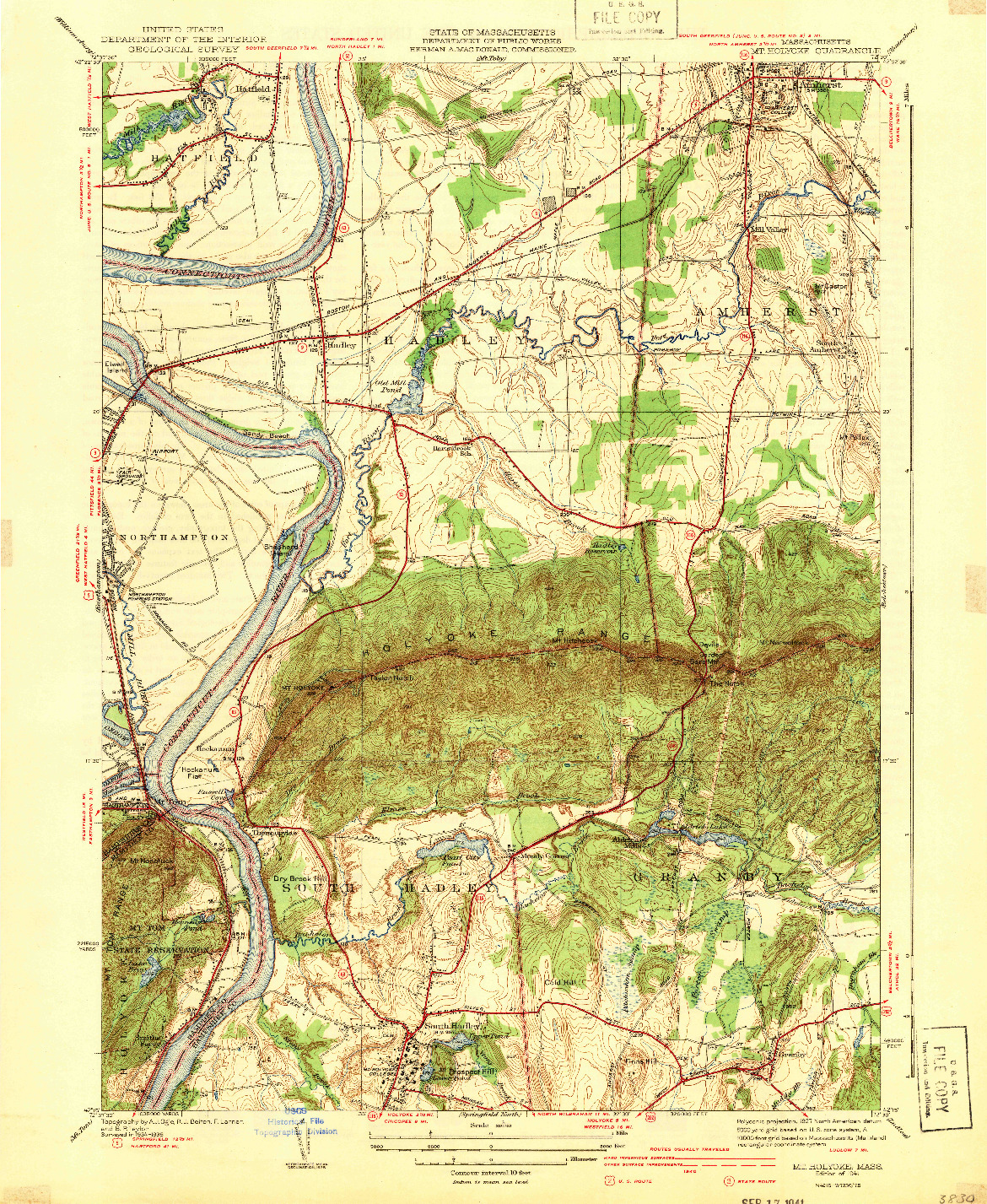 USGS 1:31680-SCALE QUADRANGLE FOR MT HOLYOKE, MA 1941