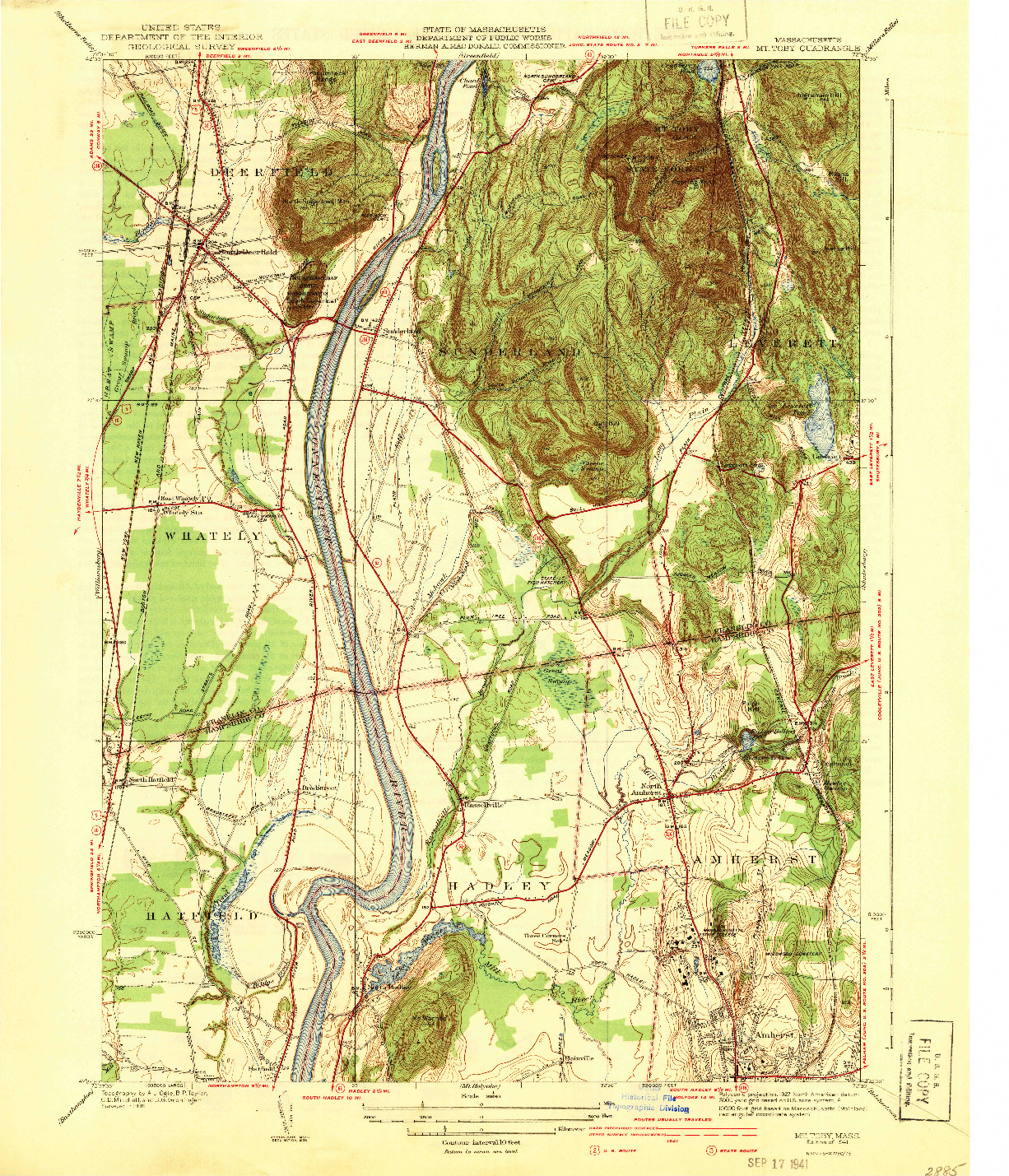 USGS 1:31680-SCALE QUADRANGLE FOR MT TOBY, MA 1941