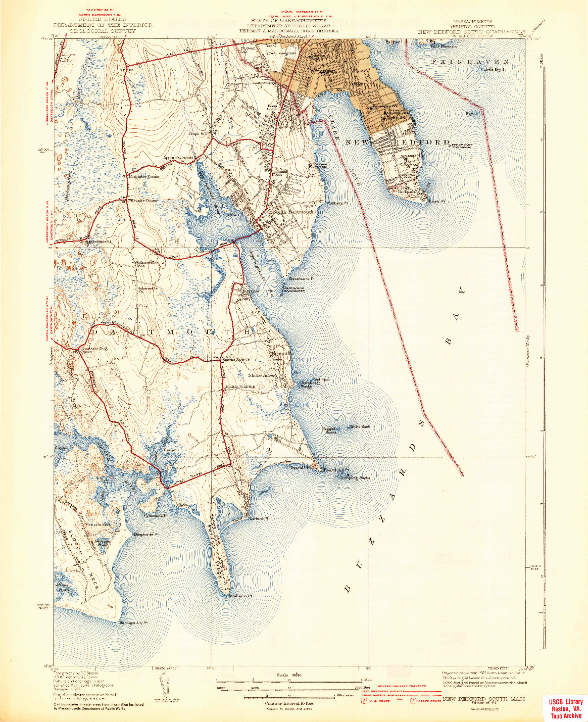 USGS 1:31680-SCALE QUADRANGLE FOR NEW BEDFORD SOUTH, MA 1941