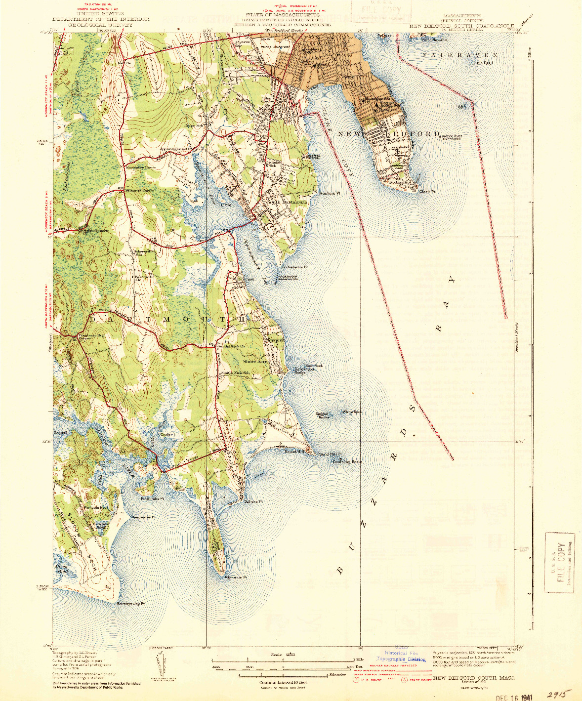 USGS 1:31680-SCALE QUADRANGLE FOR NEW BEDFORD SOUTH, MA 1941