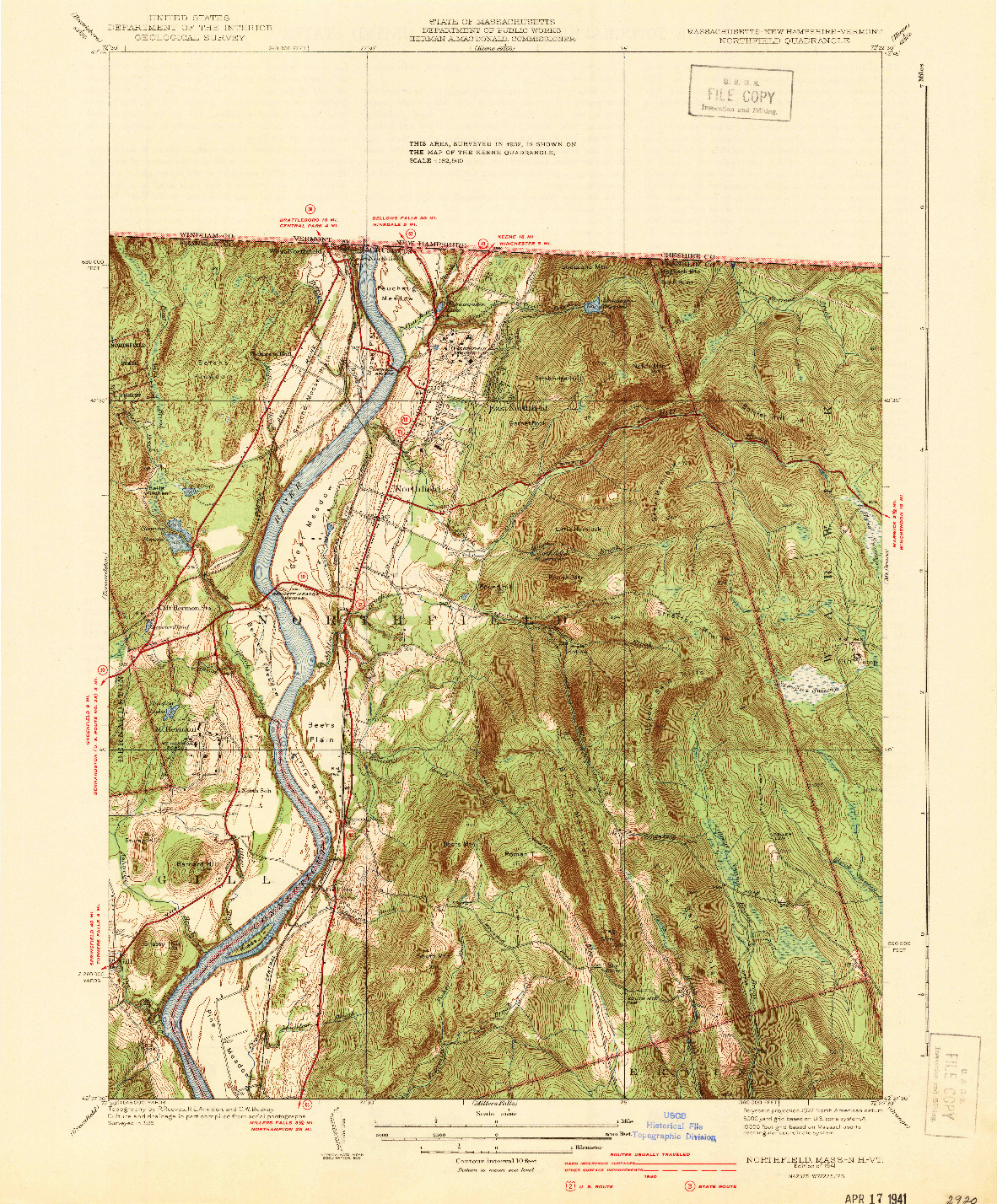 USGS 1:31680-SCALE QUADRANGLE FOR NORTHFIELD, MA 1941