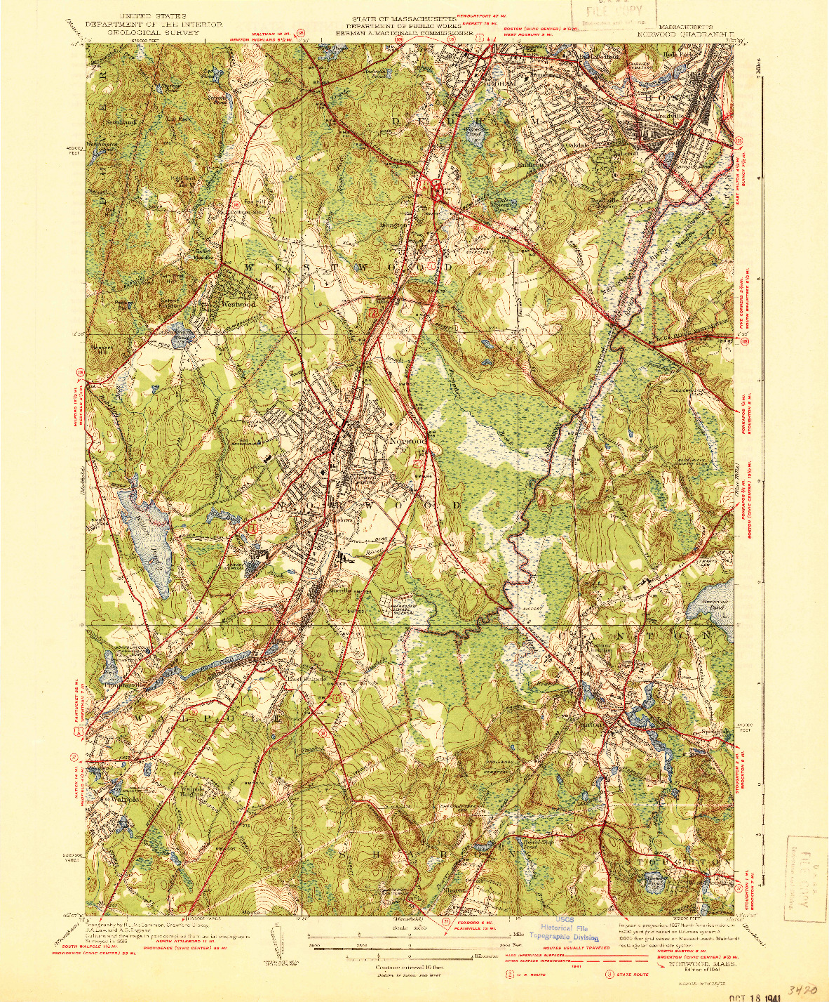 USGS 1:31680-SCALE QUADRANGLE FOR NORWOOD, MA 1941