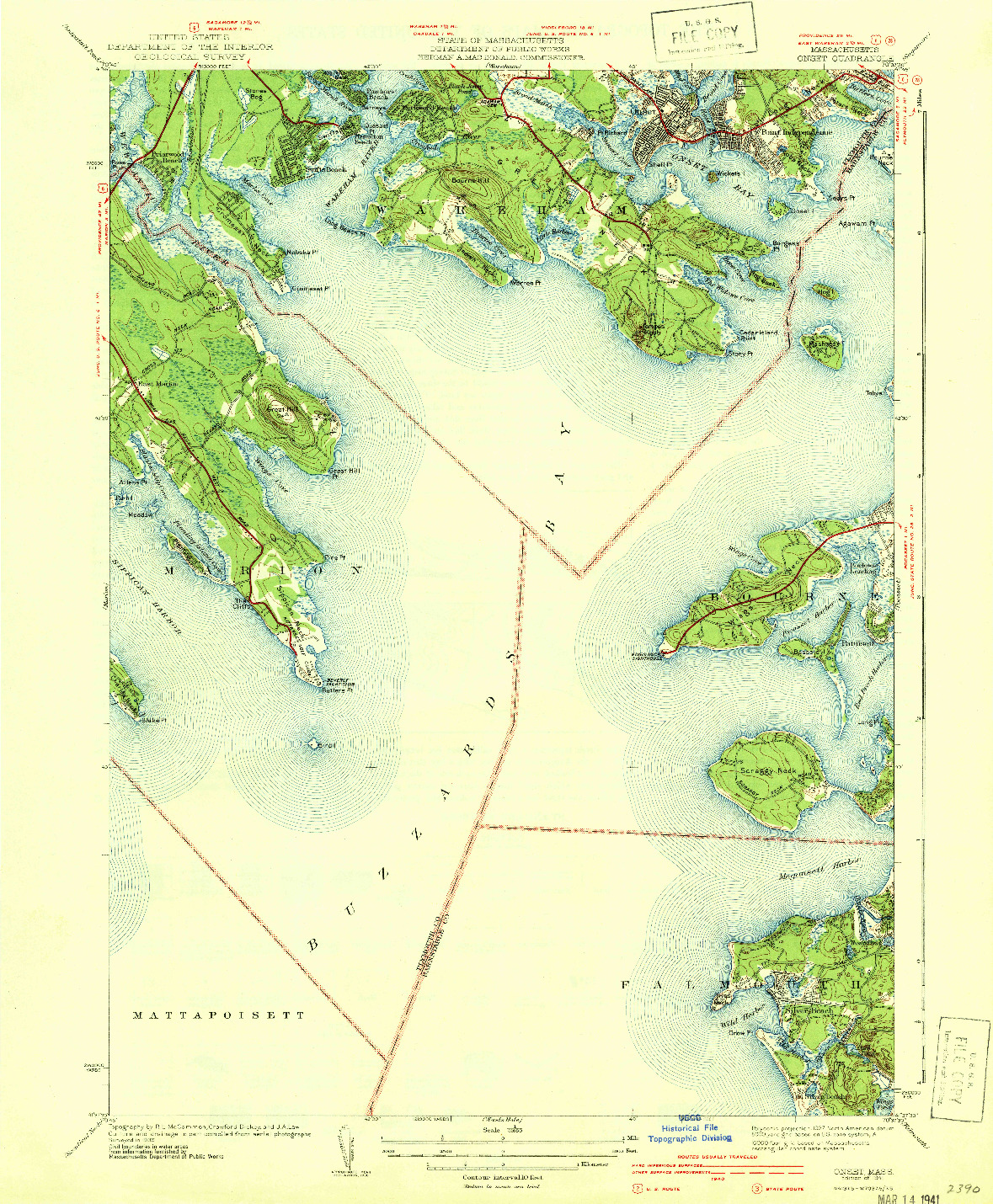 USGS 1:31680-SCALE QUADRANGLE FOR ONSET, MA 1941