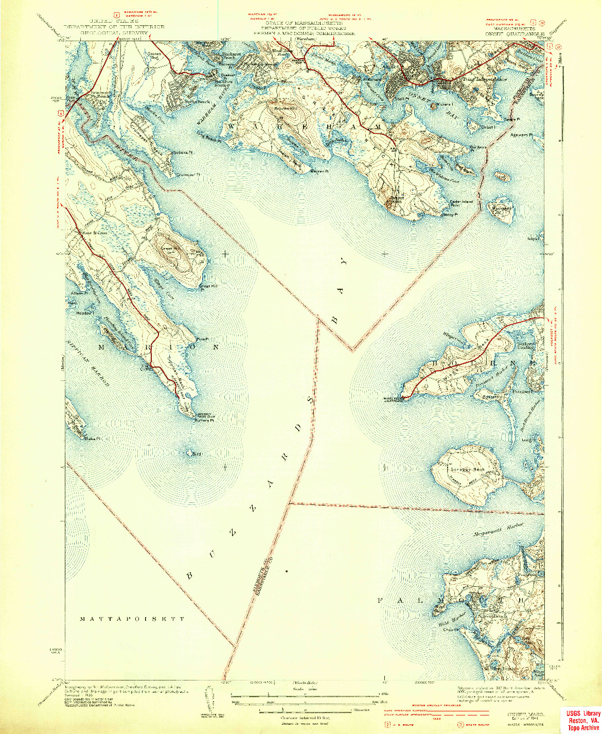 USGS 1:31680-SCALE QUADRANGLE FOR ONSET, MA 1941