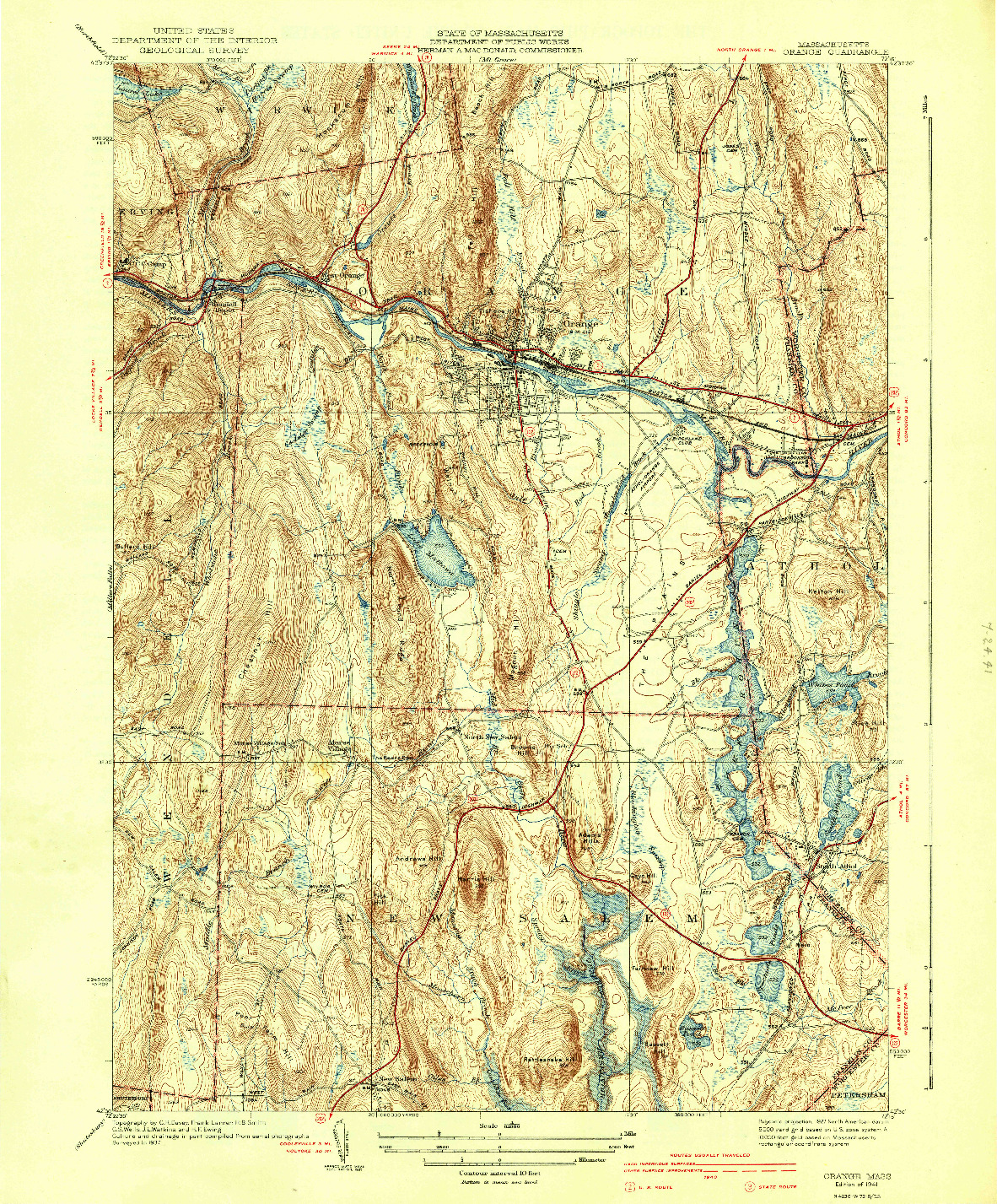 USGS 1:31680-SCALE QUADRANGLE FOR ORANGE, MA 1941