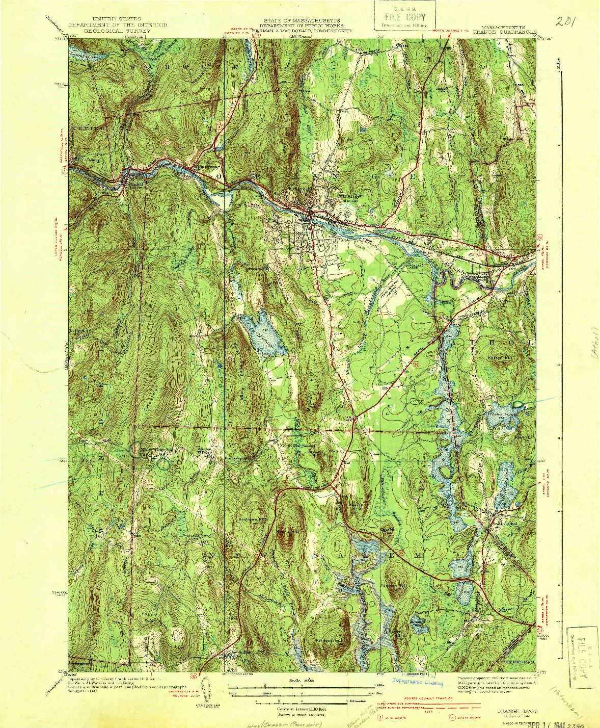 USGS 1:31680-SCALE QUADRANGLE FOR ORANGE, MA 1941