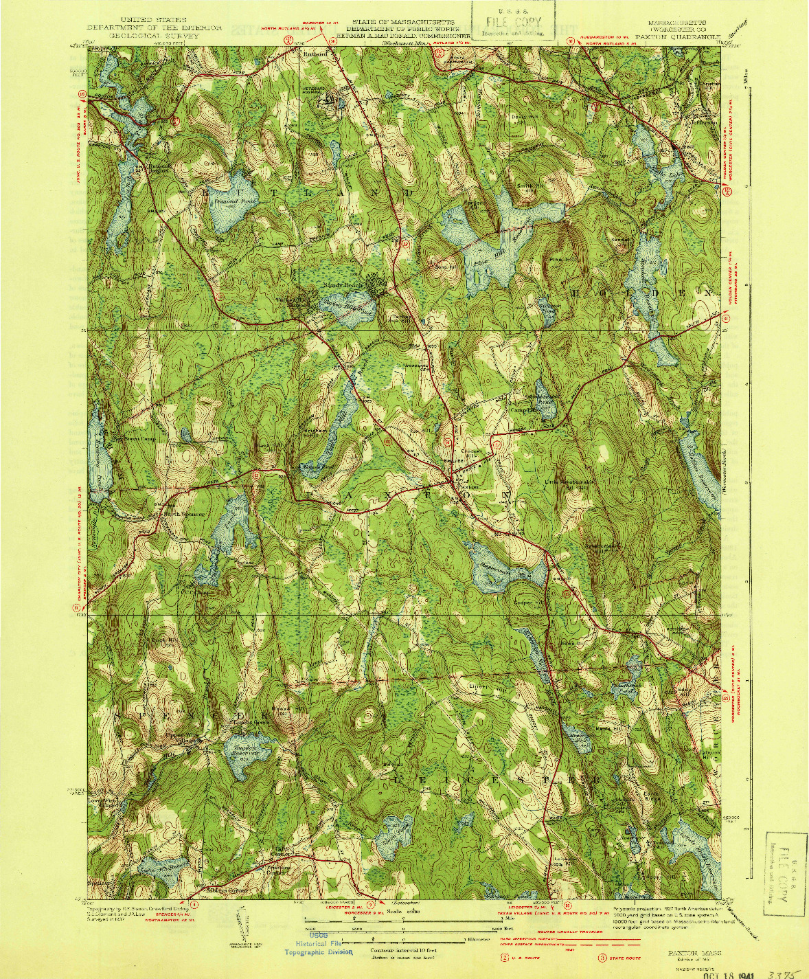 USGS 1:31680-SCALE QUADRANGLE FOR PAXTON, MA 1941