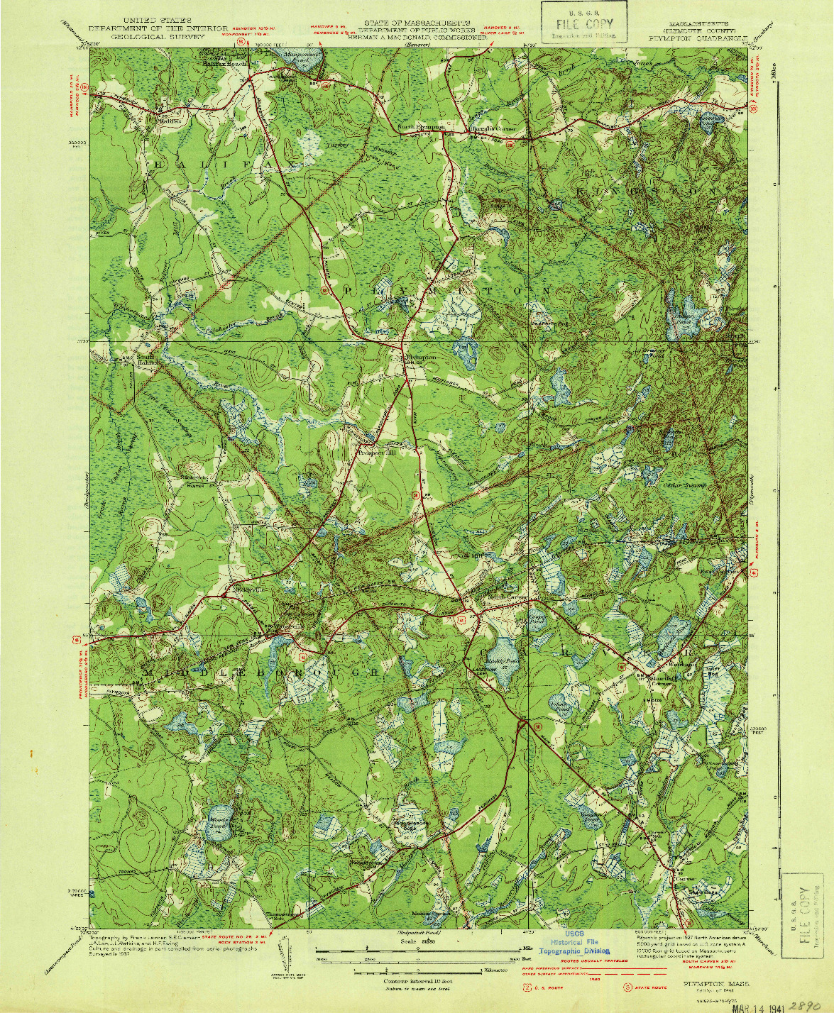 USGS 1:31680-SCALE QUADRANGLE FOR PLYMPTON, MA 1941