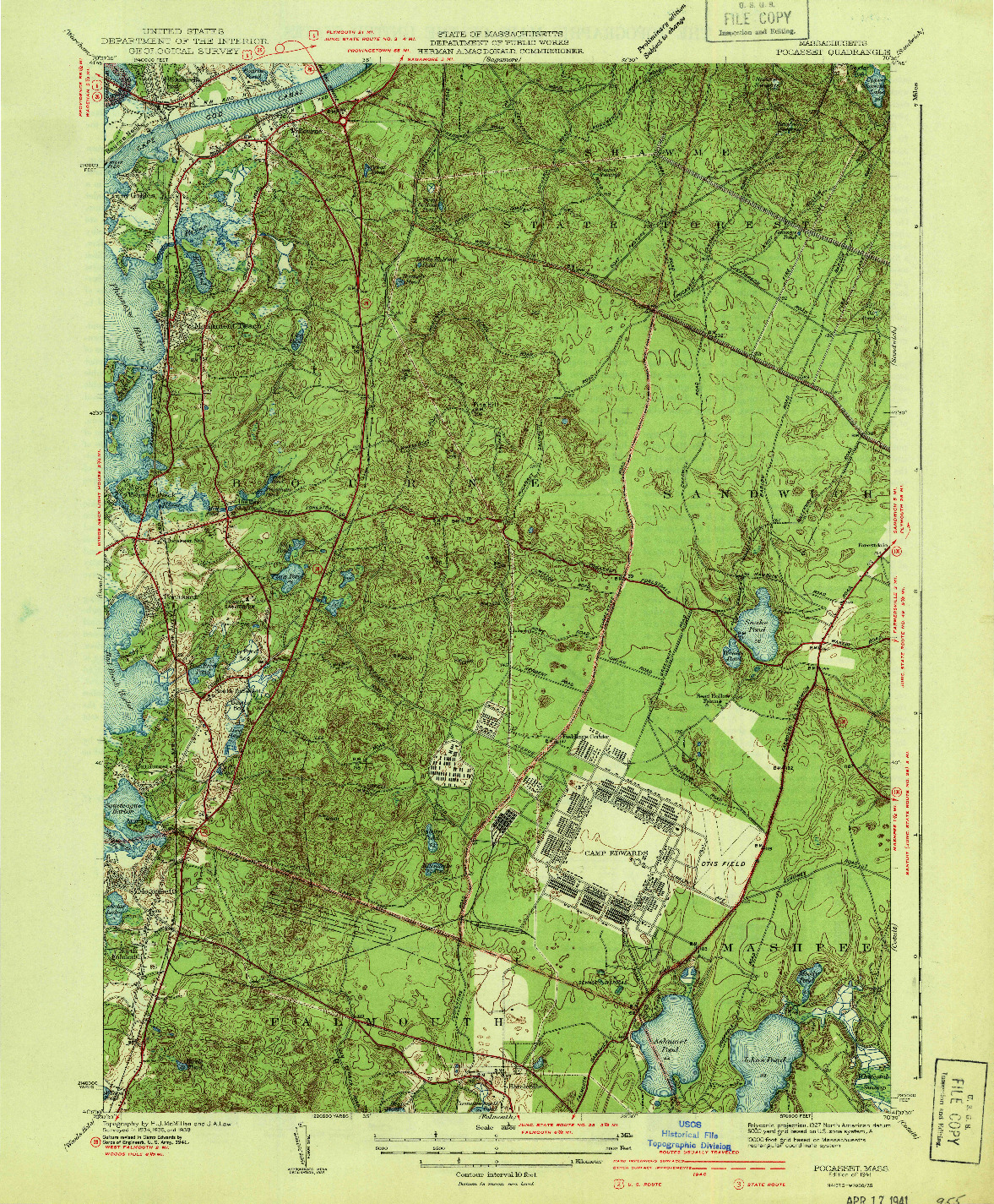 USGS 1:31680-SCALE QUADRANGLE FOR POCASSET, MA 1941