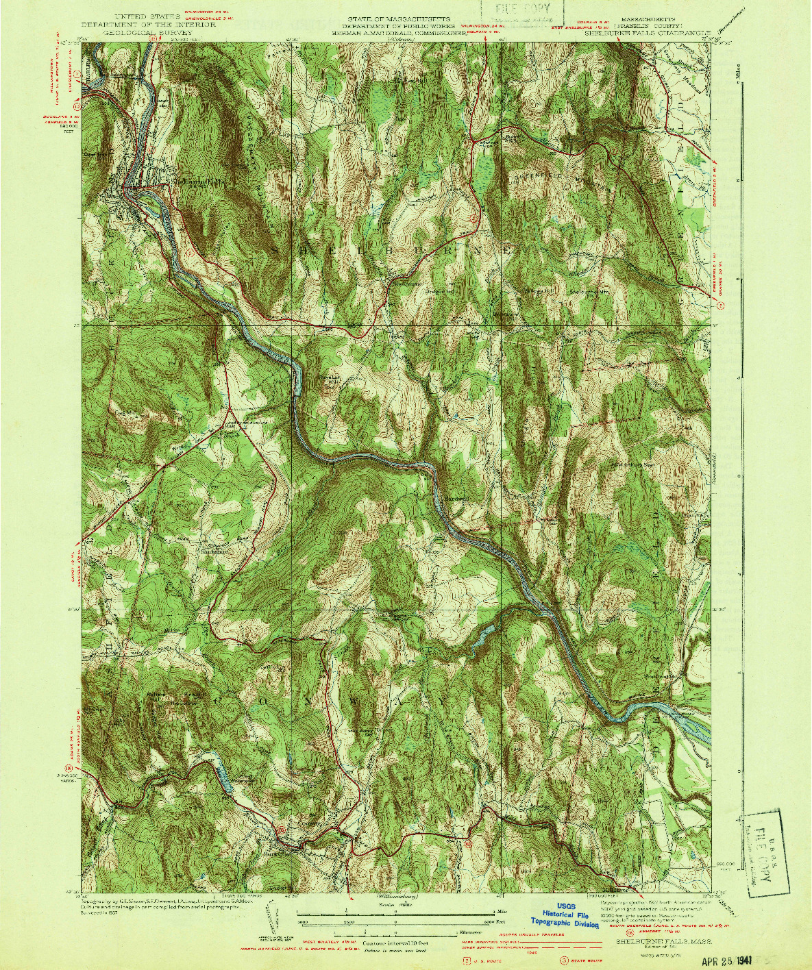 USGS 1:31680-SCALE QUADRANGLE FOR SHELBURNE FALLS, MA 1941