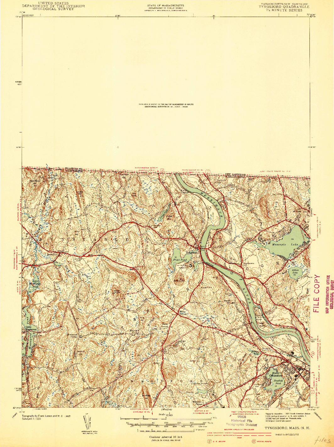 USGS 1:31680-SCALE QUADRANGLE FOR TYNGSBORO, MA 1941