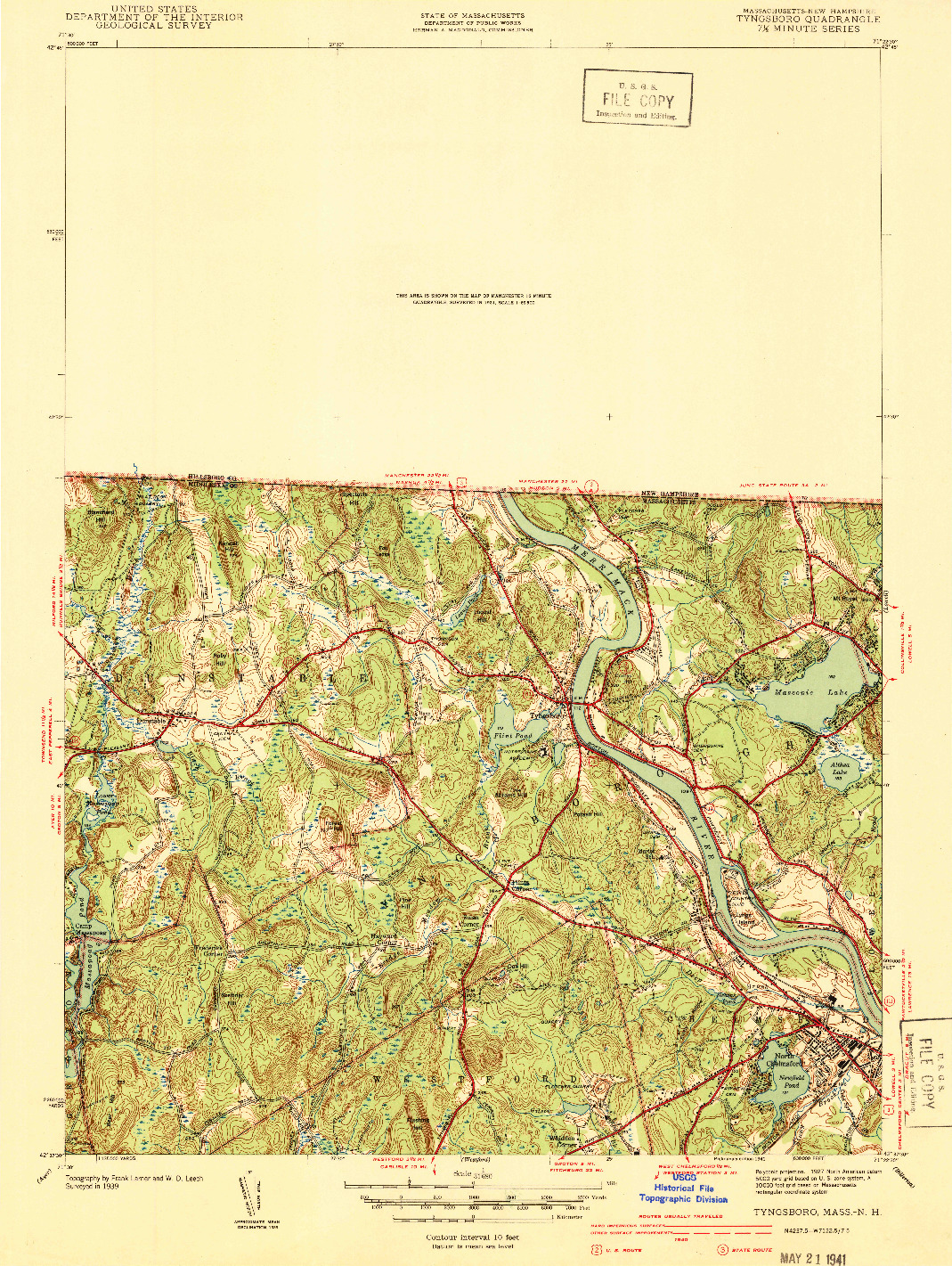 USGS 1:31680-SCALE QUADRANGLE FOR TYNGSBORO, MA 1941